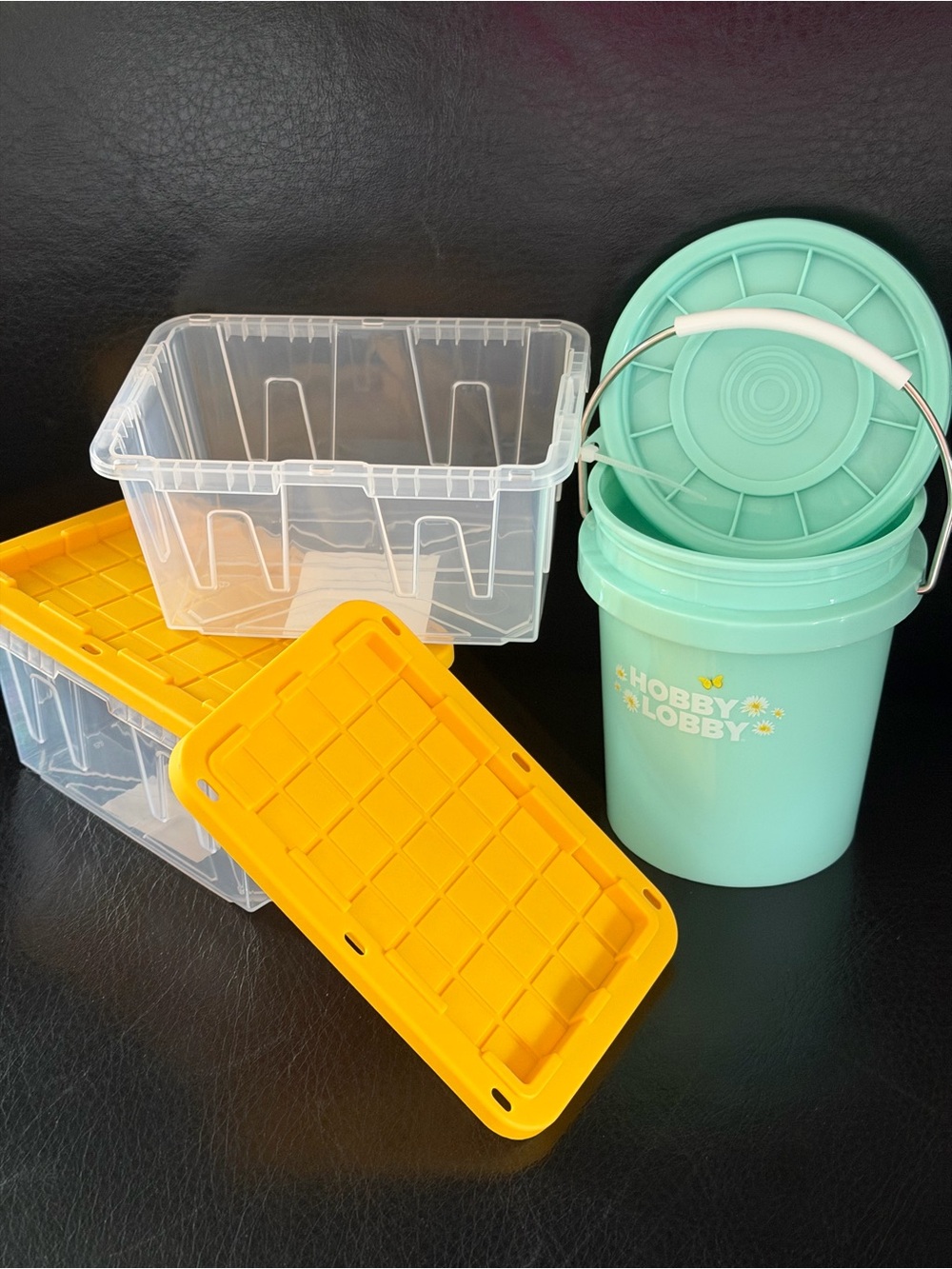 Hobby Lobby spring bucket AND Lowes Teeny Tote tiny mini miniature clear bin